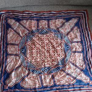 Howard Wrigley Blue and Red Geometric Scarf 100% Silk